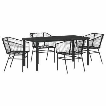 Set aus 3 Schwarz PE-Rattan, pulverbeschichteter Stahl 2-Sitzer