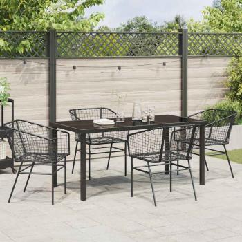 Set aus 3 Schwarz PE-Rattan, pulverbeschichteter Stahl 2-Sitzer