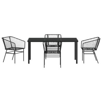 Set aus 3 Schwarz PE-Rattan, pulverbeschichteter Stahl 2-Sitzer