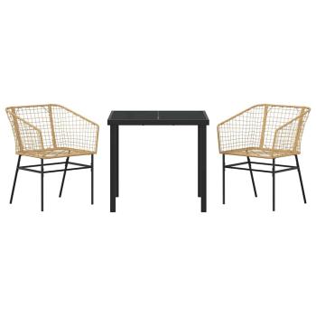 3-teiliges Garten-Essenset Brauner Poly-Rattan
