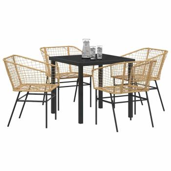 5-teiliges Garten-Esszimmer-Set Braun Poly Rattan