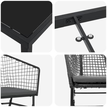 Set aus 3 Schwarz Poly-Rattan, Pulverbeschichteter Stahl Standard