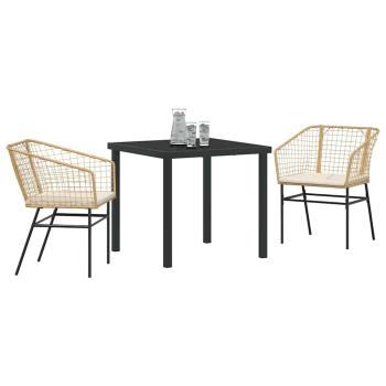 3-teiliges Garten-Essset mit Kissen Braun Poly-Rattan