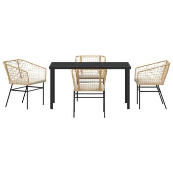 5-teiliges Garten-Ess-Set mit Kissen Braun Poly-Rattan