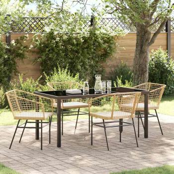 ARDEBO.de - 5-teiliges Garten-Essset mit Kissen in Braun aus Poly-Rattan