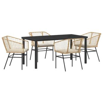 5-teiliges Garten-Essset mit Kissen in Braun aus Poly-Rattan