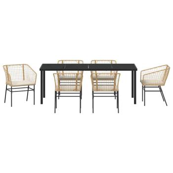 ARDEBO.de - 7-teiliges Garten-Ess-Set mit Kissen Braun Poly-Rattan