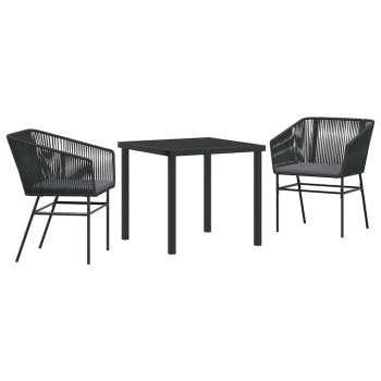 3-teiliges Garten-Esstisch-Set mit Kissen Schwarz Poly-Rattan