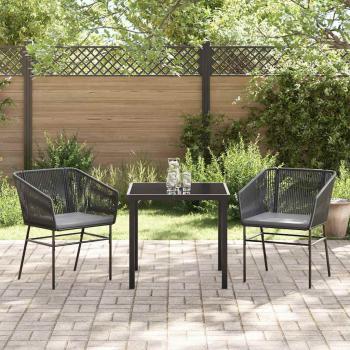 3-teiliges Garten-Esstisch-Set mit Kissen Schwarz Poly-Rattan