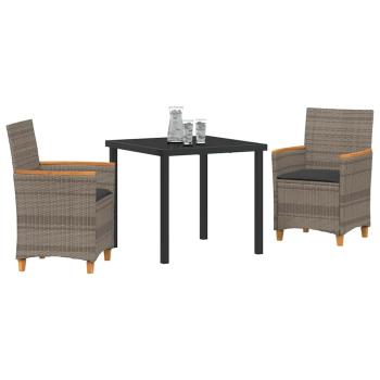 3-teiliges Garten-Dining-Set mit Kissen in Grau aus Poly-Rattan