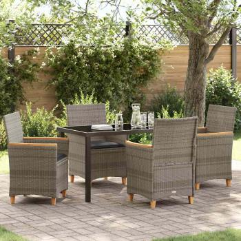 ARDEBO.de - 5-teiliges Garten-Ess-Set mit Kissen Grau Poly-Rattan