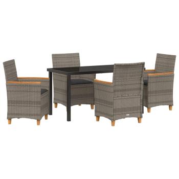 5-teiliges Garten-Ess-Set mit Kissen Grau Poly-Rattan