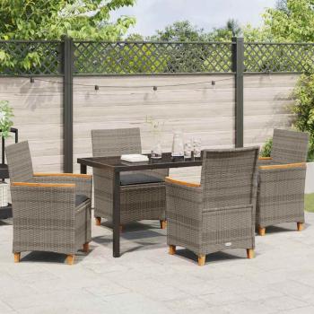 5-teiliges Garten-Ess-Set mit Kissen Grau Poly-Rattan