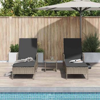 Sonnenliege Set Set aus 3 Grau und Dunkelgrau PE Rattan