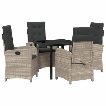 5-teiliges Garten-Dining-Set mit Kissen Hellgrau Poly-Rattan