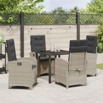 5-teiliges Garten-Dining-Set mit Kissen Hellgrau Poly-Rattan