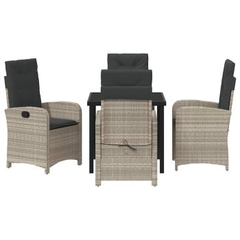 5-teiliges Garten-Dining-Set mit Kissen Hellgrau Poly-Rattan