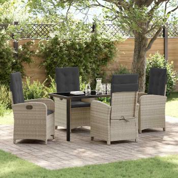 ARDEBO.de - 5-teiliges Garten-Dining-Set mit Kissen in hellgrauem Poly-Rattan