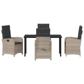 5-teiliges Garten-Dining-Set mit Kissen in hellgrauem Poly-Rattan