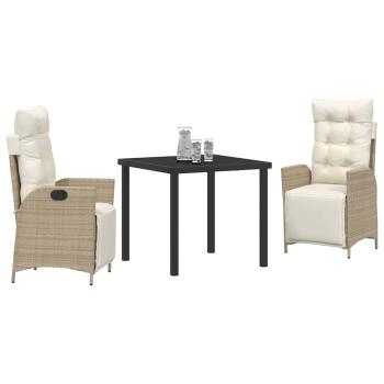 3-teiliges Garten-Dining-Set Beige Poly-Rattan