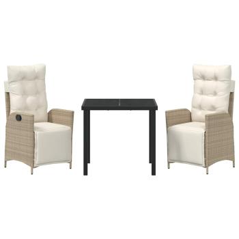 3-teiliges Garten-Dining-Set Beige Poly-Rattan