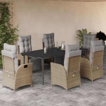 ARDEBO.de - 7-tlg. Garten-Essgruppe mit Kissen Beigemischung Poly Rattan