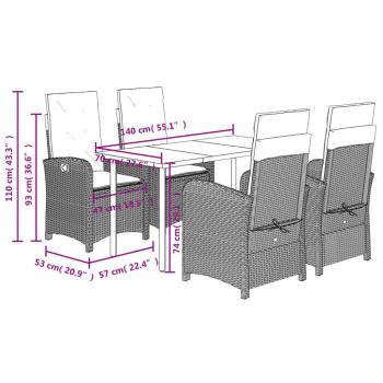 5-tlg. Garten-Essgruppe mit Kissen Hellgrau Poly Rattan