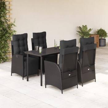 ARDEBO.de - 5-tlg. Garten-Essgruppe mit Kissen Schwarz Poly Rattan