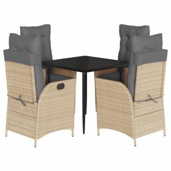 5-tlg. Garten-Essgruppe mit Kissen Beige Poly Rattan