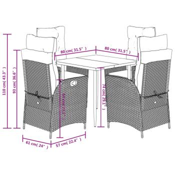 5-tlg. Garten-Essgruppe mit Kissen Beige Poly Rattan