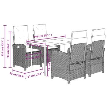 5-tlg. Garten-Essgruppe mit Kissen Hellgrau Poly Rattan