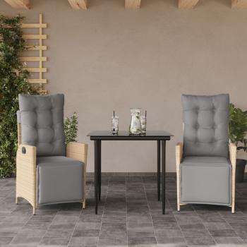 ARDEBO.de - 3-tlg. Garten-Essgruppe mit Kissen Beigemischung Poly Rattan