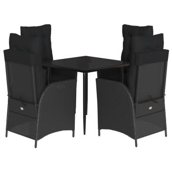 5-tlg. Garten-Essgruppe mit Kissen Schwarz Poly Rattan