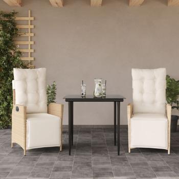 ARDEBO.de - 3-tlg. Garten-Essgruppe mit Kissen Beige Poly Rattan