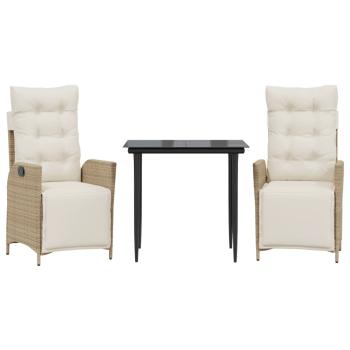 3-tlg. Garten-Essgruppe mit Kissen Beige Poly Rattan