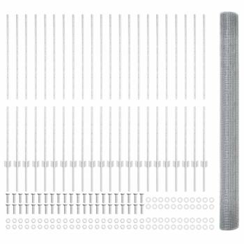 geschweißter Drahtzaun mit 44 U-Posten Silber 1.4x50 m Stahl