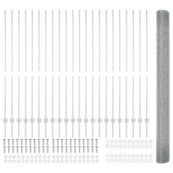 Schweissdrahtzaun mit 44 U-Pfosten Silber 1,5x50 m Stahl