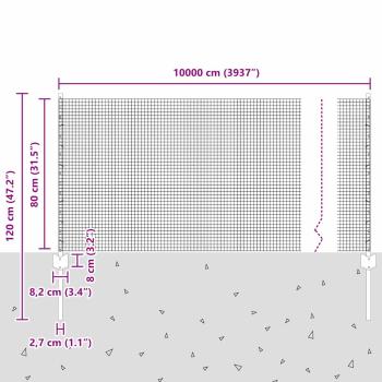 Geschweißter Drahtzaun mit 44 U-Pfosten Silber 0,8x100 m Stahl