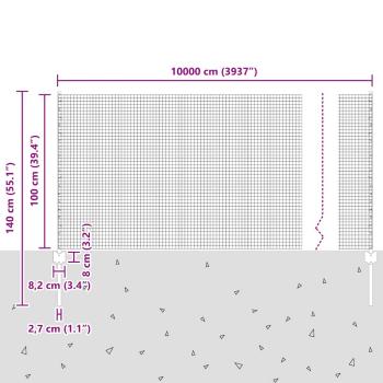 Geschweißter Drahtzaun mit 88 U-Pfosten Silber 1x100 m Stahl