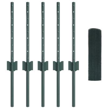 geschweißter Drahtzaun mit 5 U-Pfosten Grün 0,4x10 m Stahl