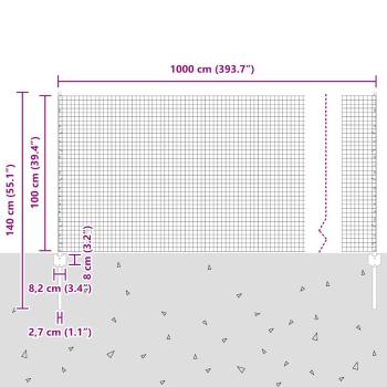 Stacheldrahtzaunset Set aus 2 Grün Metall, Kunststoff 10 x 1 m