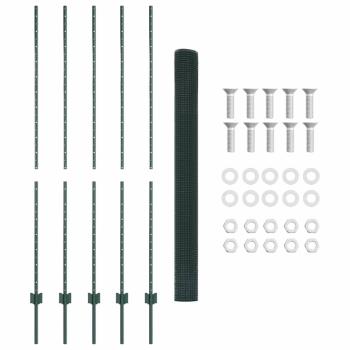 Schweißdrahtzaun mit 5 U-Pfosten Grün 1,6x10 m Stahl