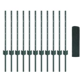 Geschweißter Drahtzaun mit 11 U-Standfüßen Grün 0,6x25 m Stahl