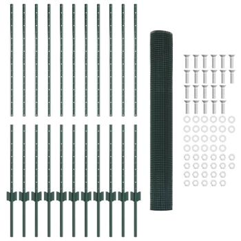 Schweißdrahtzaun mit 11 U-Pfosten Grün 1,2x25 m Stahl