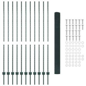 Geschweißter Drahtzaun mit 11 U-Posts Grün 1,6x25 m Stahl