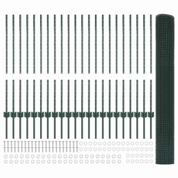 Geschweißter Drahtzaun mit 22 U Pfosten Grün 1x50 m Stahl
