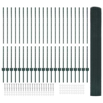 Geschweißter Drahtzaun mit 22 U Pfosten Grün 1,2x50 m Stahl