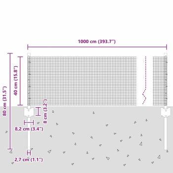 geschweißter Drahtzaun mit 5 U-Pfosten Grau 0,4 x 10 m Stahl