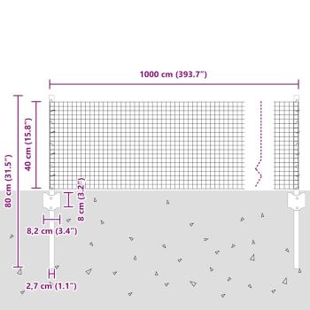 Schweißdrahtzaun mit 5 U-Pfosten Grau 0,4x10 m Stahl