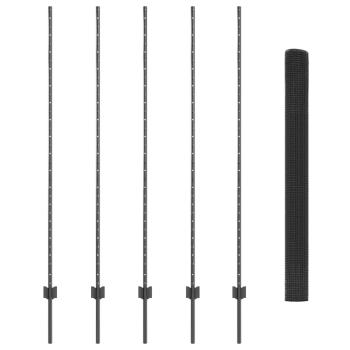 Schweißdrahtzaun mit 10 U-Posts Grau 1,5x10 m Stahl